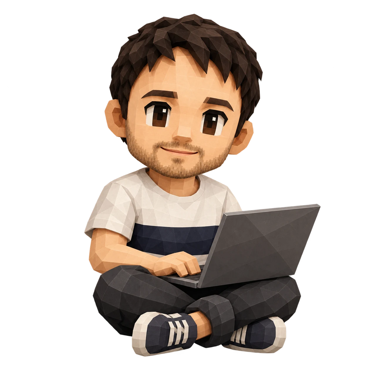 Illustration of Aleix sitting with a laptop